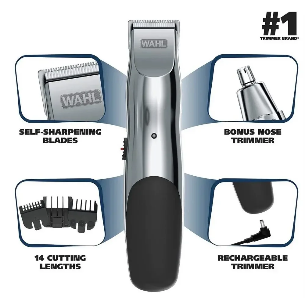 Wahl Groomsman Rechargeable Beard Trimming kit for Mustaches, Nose Hair, and